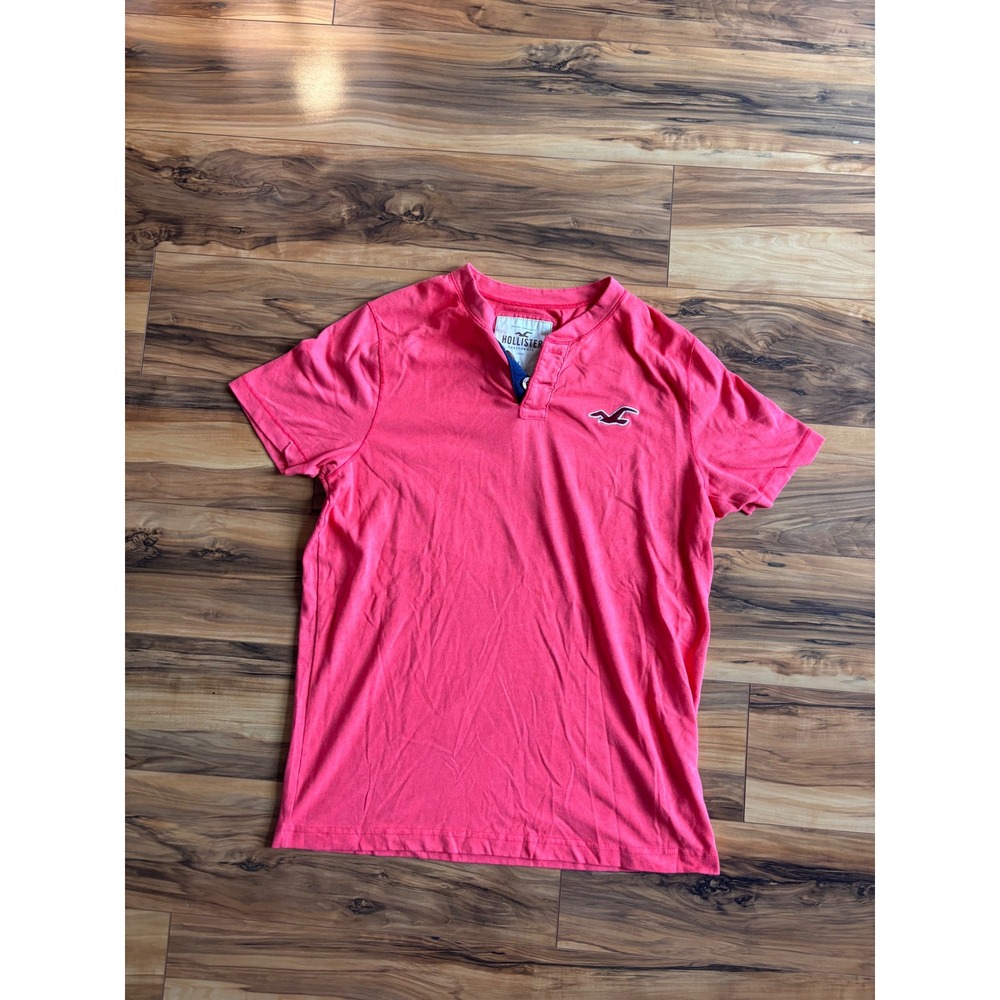 Hollister Mens Pink Short Sleeve Henley Shirt Large Embroidered Logo
